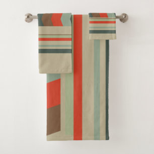 Mid-Century Modern Greens and orange    Bath Towel Set