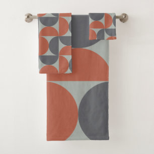 Mid-Century Modern Grey and clay   Bath Towel Set