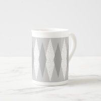 Mid Century Modern Grey Argyle Bone China Mug