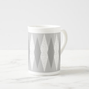Mid Century Modern Grey Argyle Bone China Mug
