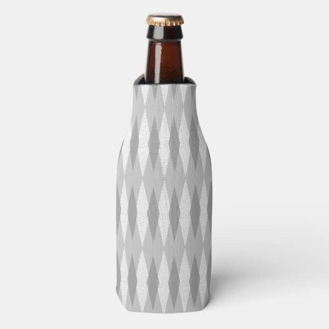 Mid Century Modern Grey Argyle Bottle Cooler (Bottle Front)