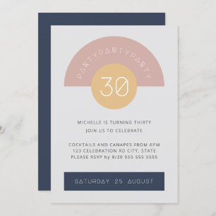 Mid Century Modern Grey Blue Geo 30th Birthday Invitation