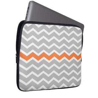 Mid Century Modern Grey Chevron with Orange Laptop Sleeve