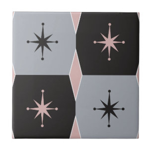 Mid-Century Modern Grey, Pink and Black Ceramic Tile