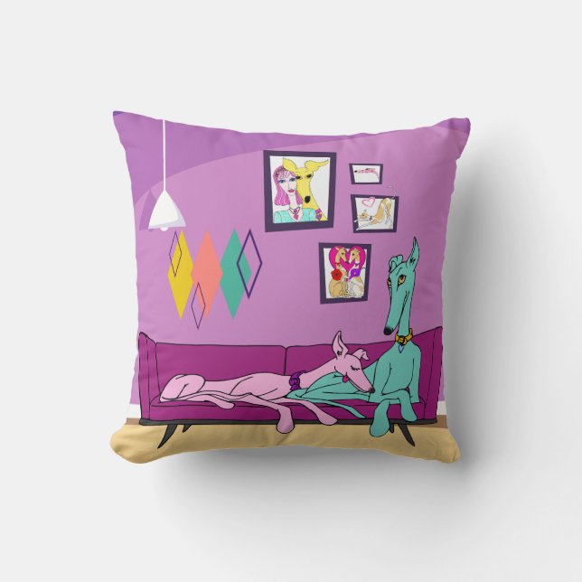 Mid Century Modern Greyhound Art Cushion (Front)
