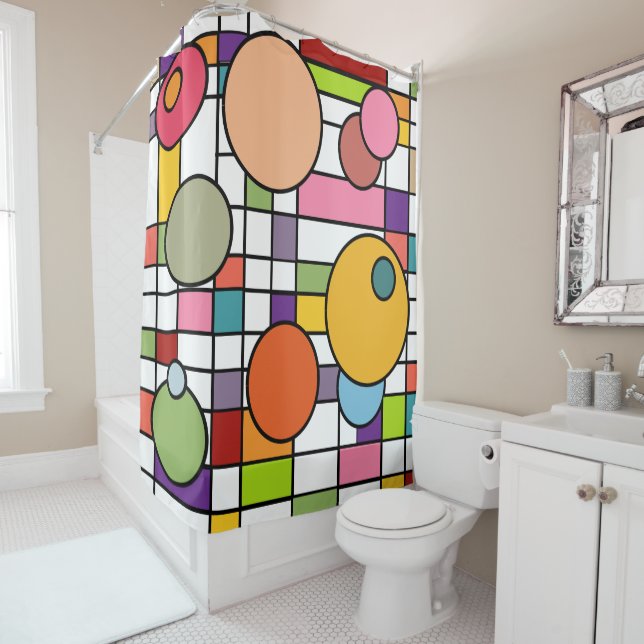 Mid-Century Modern Grid Shower Curtain (In Situ)