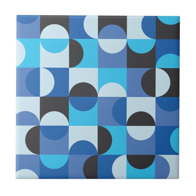 Mid Century Modern Half circles Blue Turqouise Ceramic Tile (Front)