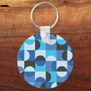 Mid Century Modern Half circles Blue Turqouise Key Ring