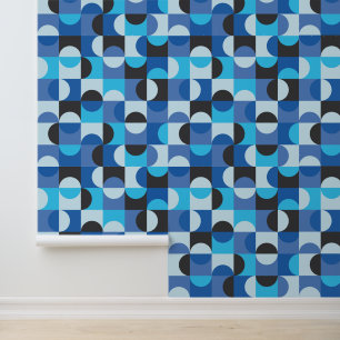  Mid Century Modern Half circles Blue Turqouise Wallpaper