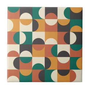 Mid Century Modern Half circles green and orange Ceramic Tile