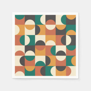 Mid Century Modern Half circles green and orange Napkin