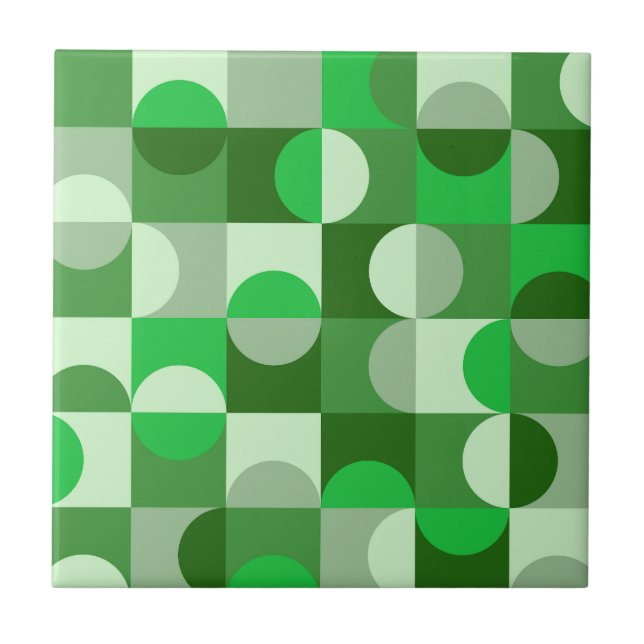 Mid Century Modern Half Circles Pattern Jade green Ceramic Tile (Front)