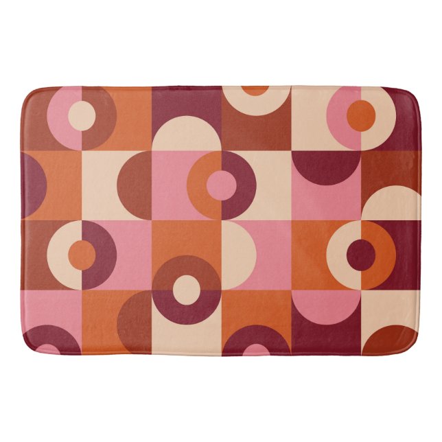 Mid Century Modern Half Circles Pink orange Bath Mat (Front)
