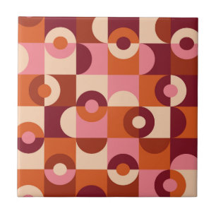 Mid Century Modern Half Circles Pink orange Ceramic Tile