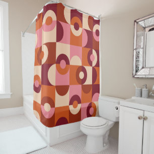 Mid Century Modern Half Circles Pink orange Shower Curtain