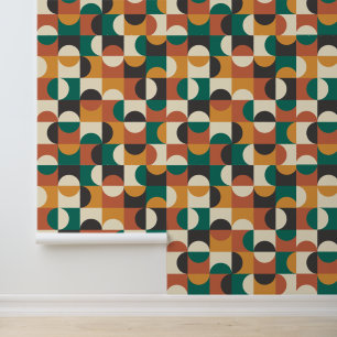 Mid Century Modern Half circles teal orange  Wallpaper