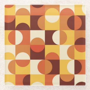 Mid Century Modern Half circles yellow and orange Glass Coaster