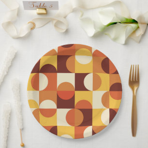 Mid Century Modern Half circles yellow and orange Paper Plate