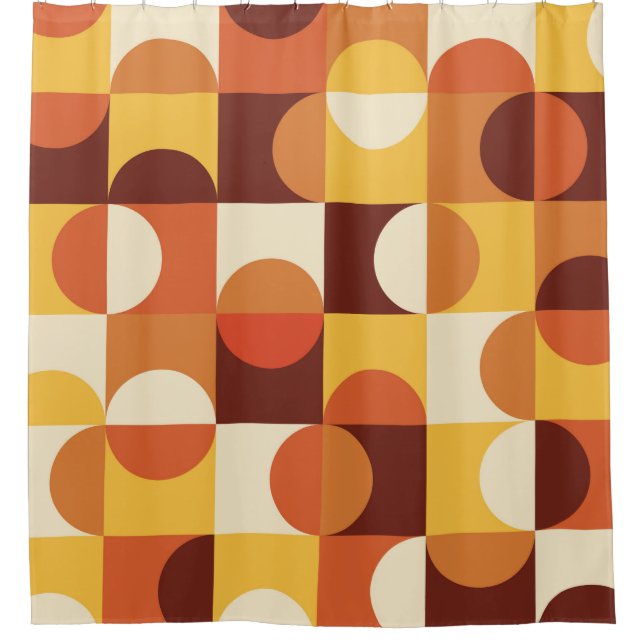 Mid Century Modern Half circles  yellow and orange Shower Curtain (Front)