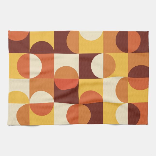 Mid Century Modern Half circles  yellow and orange Tea Towel (Horizontal)