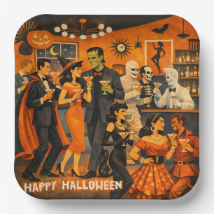 Mid Century Modern Halloween Martini Party Paper Plate