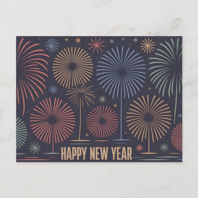 Mid-Century Modern "Happy New Year" Illustration Postcard (Front)
