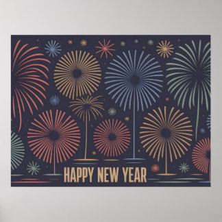 Mid-Century Modern "Happy New Year" Illustration Poster