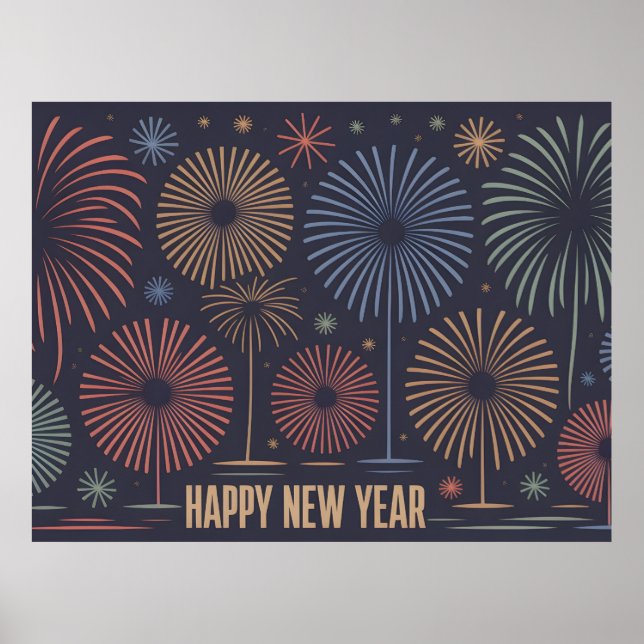 Mid-Century Modern "Happy New Year" Illustration Poster (Front)