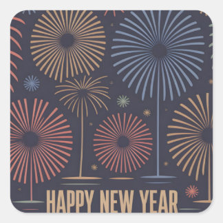 Mid-Century Modern "Happy New Year" Illustration Square Sticker