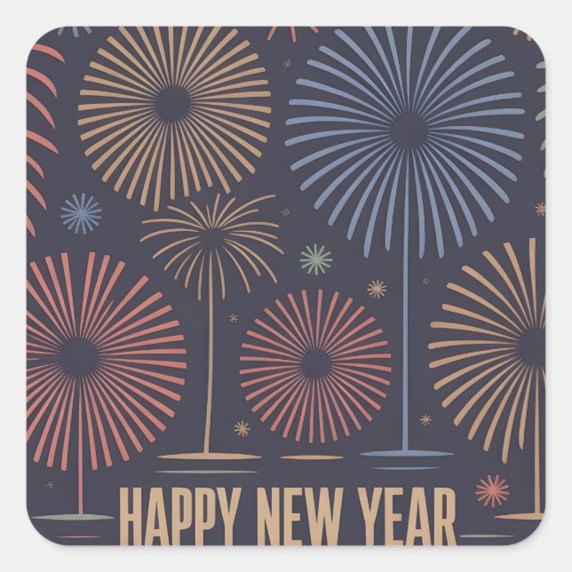 Mid-Century Modern "Happy New Year" Illustration Square Sticker (Front)