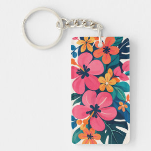 Mid century modern hawaii boho art key ring