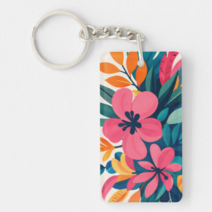 Mid century modern hawaii boho art key ring