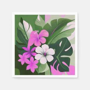 Mid-Century Modern Hawaiian Hibiscus and Plumeria Napkin
