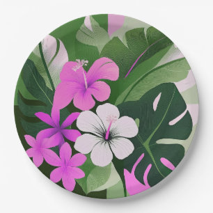 Mid-Century Modern Hawaiian Hibiscus and Plumeria Paper Plate