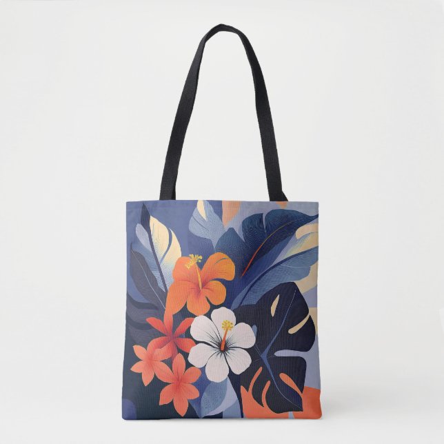Mid-Century Modern Hawaiian Hibiscus Beach Bag (Front)