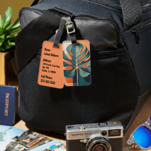 Mid-Century Modern Hawaiian Monstera Leaf  Luggage Tag