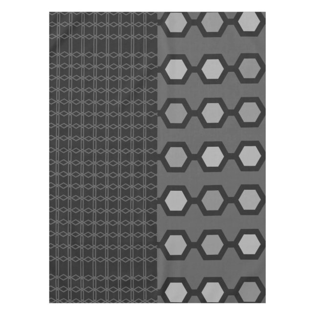 Mid Century Modern Hexagons Black Grey Tablecloth (Front)