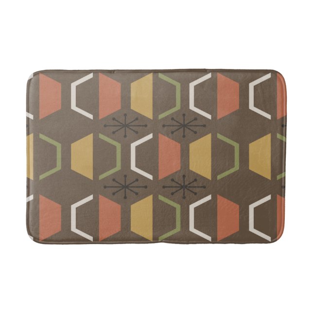 Mid Century Modern Hexagons Brown Bath Mat (Front)
