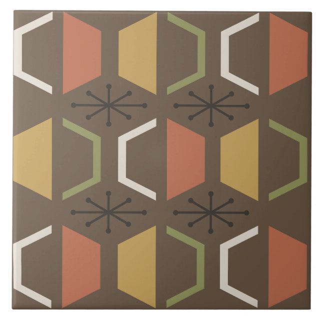 Mid Century Modern Hexagons Brown Ceramic Tile (Front)