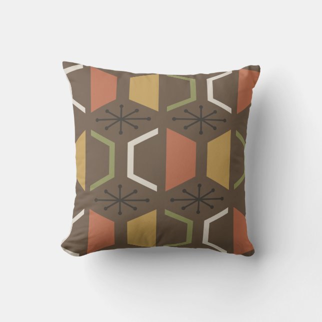 Mid Century Modern Hexagons Brown Cushion (Front)