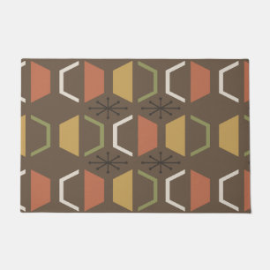 Mid Century Modern Hexagons Brown Doormat