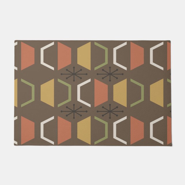 Mid Century Modern Hexagons Brown Doormat (Front)
