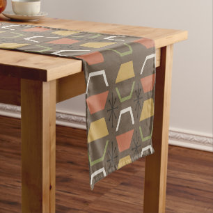 Mid Century Modern Hexagons Brown Short Table Runner