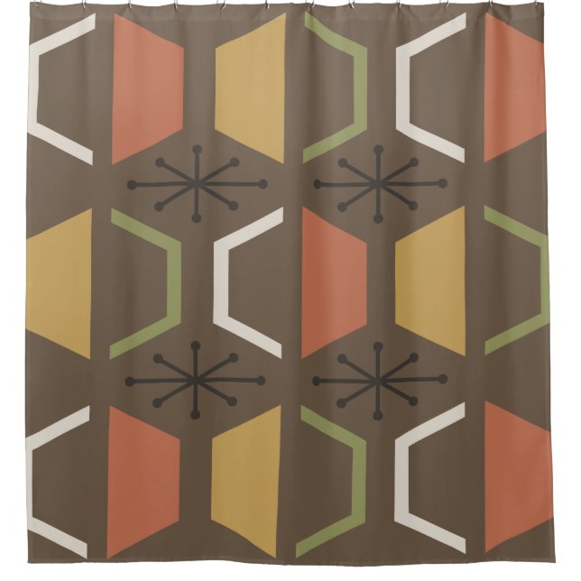 Mid Century Modern Hexagons Brown Shower Curtain (Front)