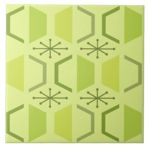 Mid Century Modern Hexagons Chartreuse Ceramic Tile