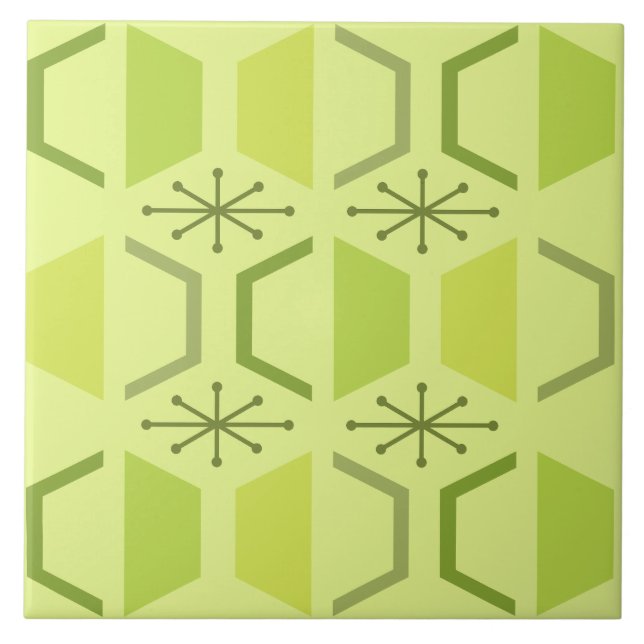 Mid Century Modern Hexagons Chartreuse Ceramic Tile (Front)