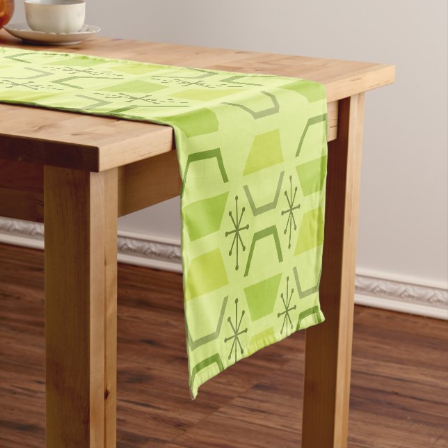 Mid Century Modern Hexagons Chartreuse Short Table Runner (In Situ)