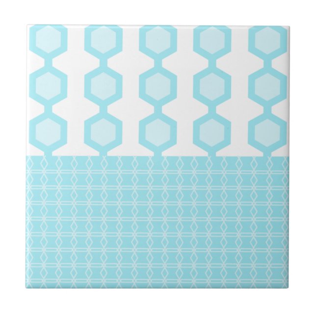 Mid Century Modern Hexagons Pastel Baby Blue Ceramic Tile (Front)