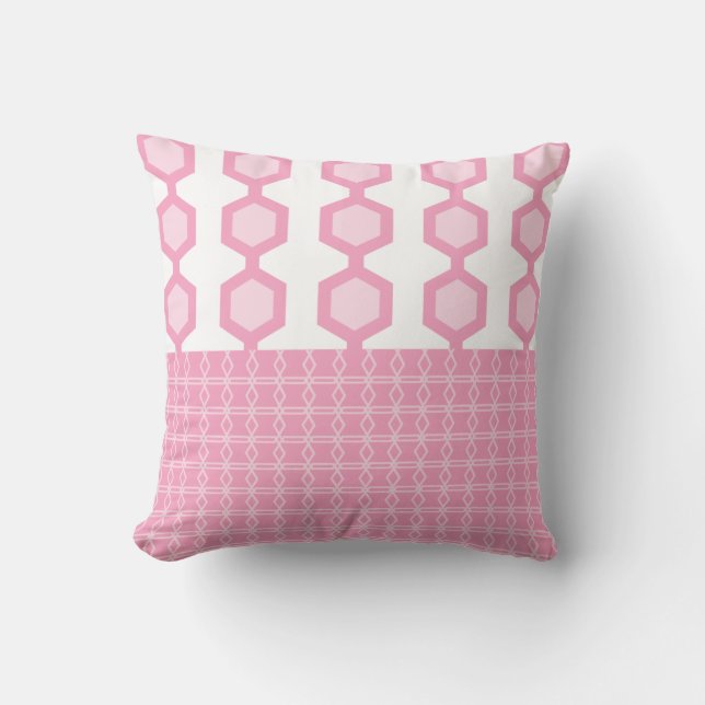 Mid Century Modern Hexagons Pastel Pink Cushion (Front)