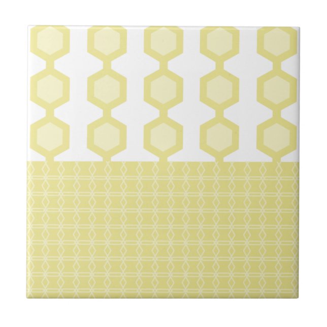 Mid Century Modern Hexagons Pastel Yellow Ceramic Tile (Front)